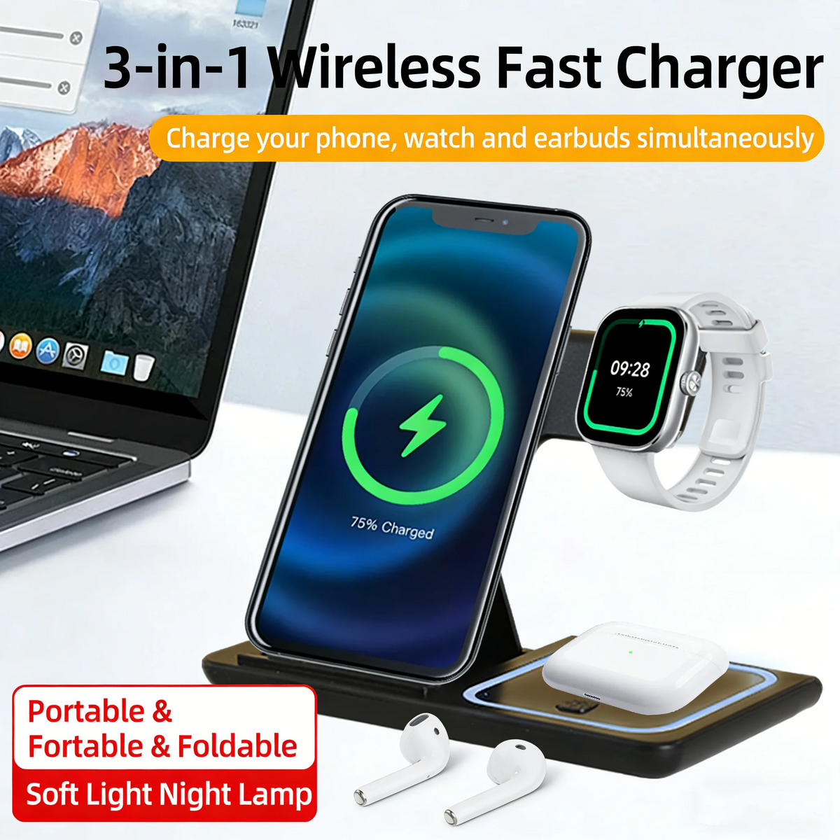 TriCharge 3-in-1 Wireless Charging Station